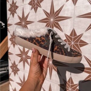 ShuShop Leopard Print Faux Fur Lined Slip-On Sneakers - Brown, Black, Cream